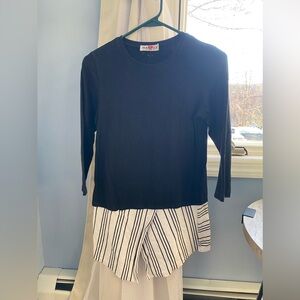 ELI/Hartly Black crewneck w/ striped trim